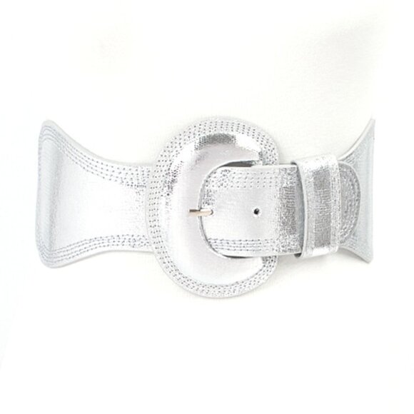 COPY - BNWT Plus Size Metallic Silver Elastic Wide Belt Fashion Belt Silver XL … - Picture 2 of 5